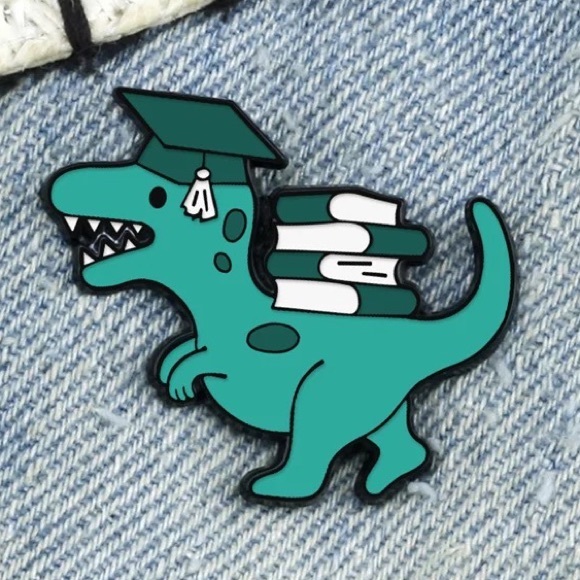 1 LEFT‼️ Nerdy Dinosaur Enamel Pin Smart T-Rex Grad Student Backpack Dino Badge - Picture 3 of 9